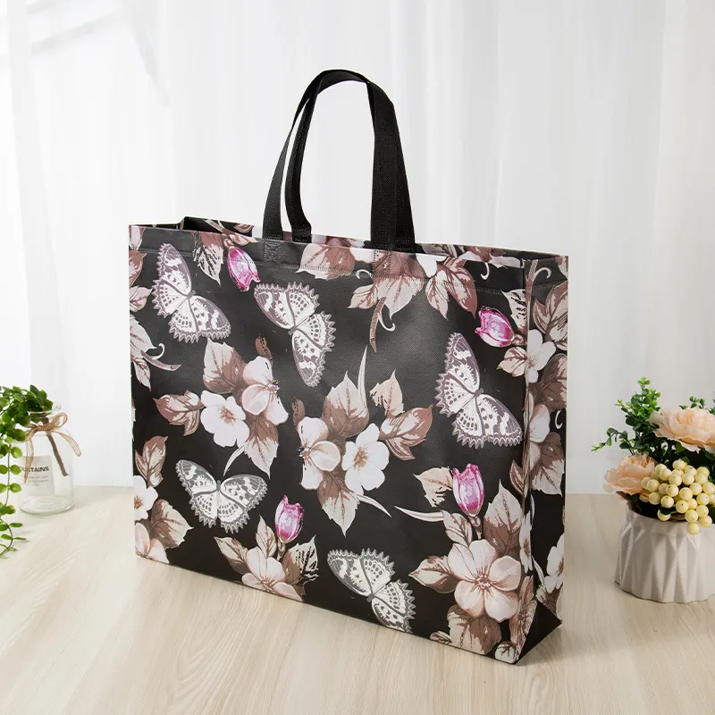 Bloemenprint boodschappentas van non-woven materiaal, eco-vriendelijke reistas, opvouwbare tas, herbruikbare boodschappentas_voghion.com