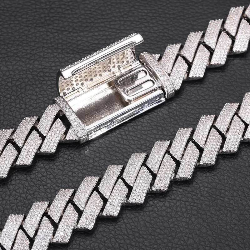 Collana Hip Hop da Uomo Alta Qualità Fibbia Lunga 20MM Larga 4 File Moissanite Diamante Catena a Maglia Cubana Catene alla Moda_voghion.com