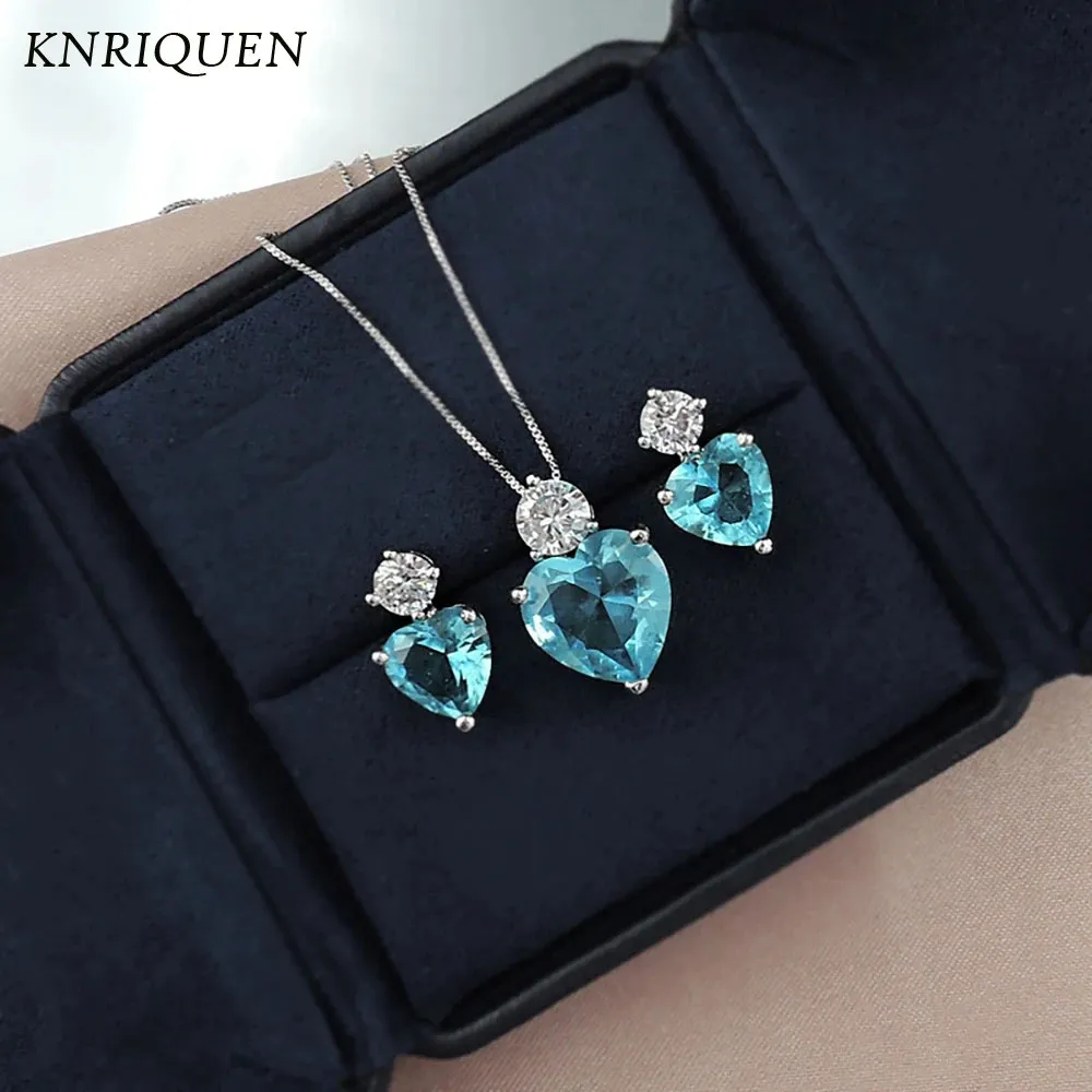 Charms Jewelry Set for Women Paraiba Tourmaline Crystal Stone Necklace Earrings Romantic Gifts Wholesale Gemstone Fine_voghion.com