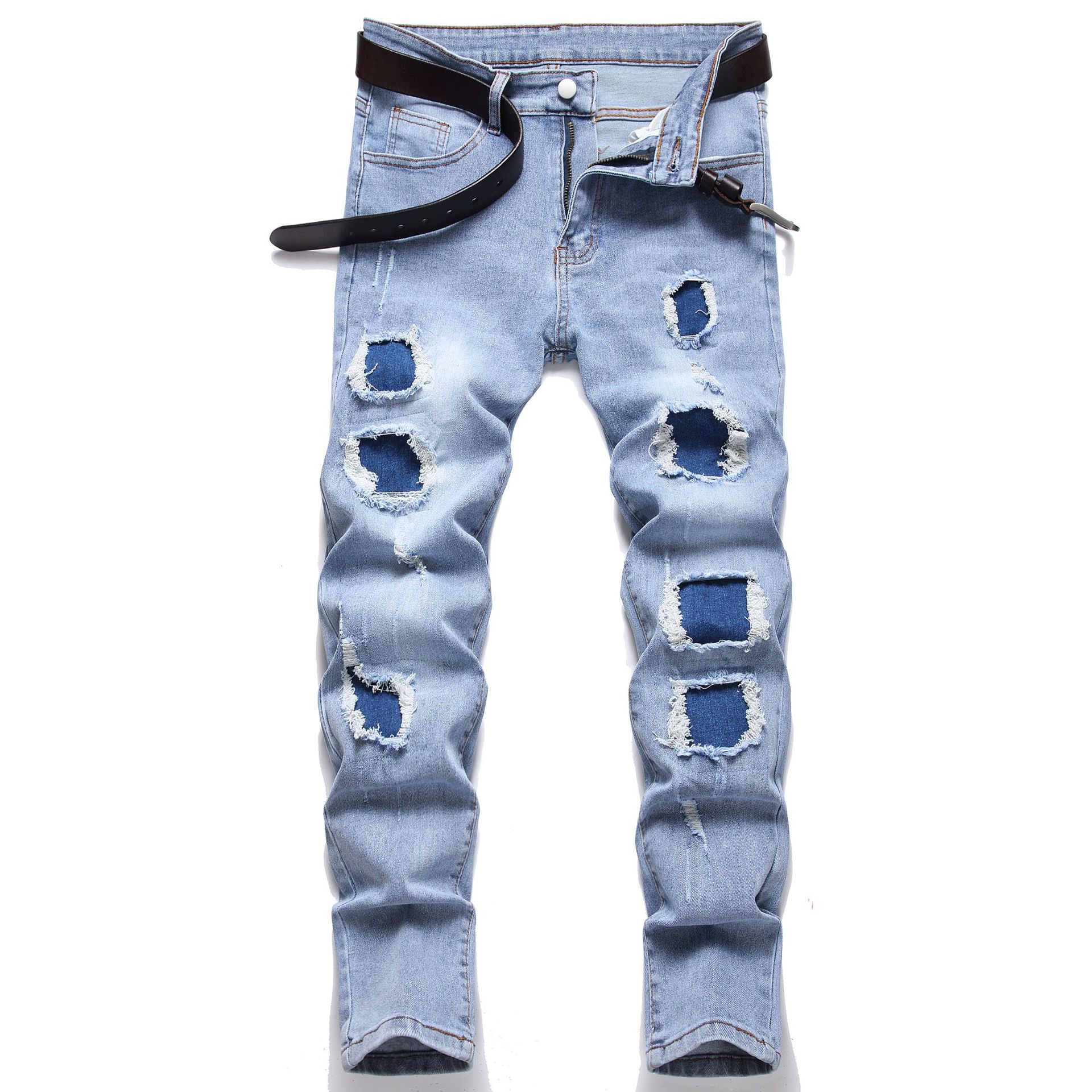 Herren Jeans In Unifarben Slim Fit Freizeithose Aus Denim_voghion.com
