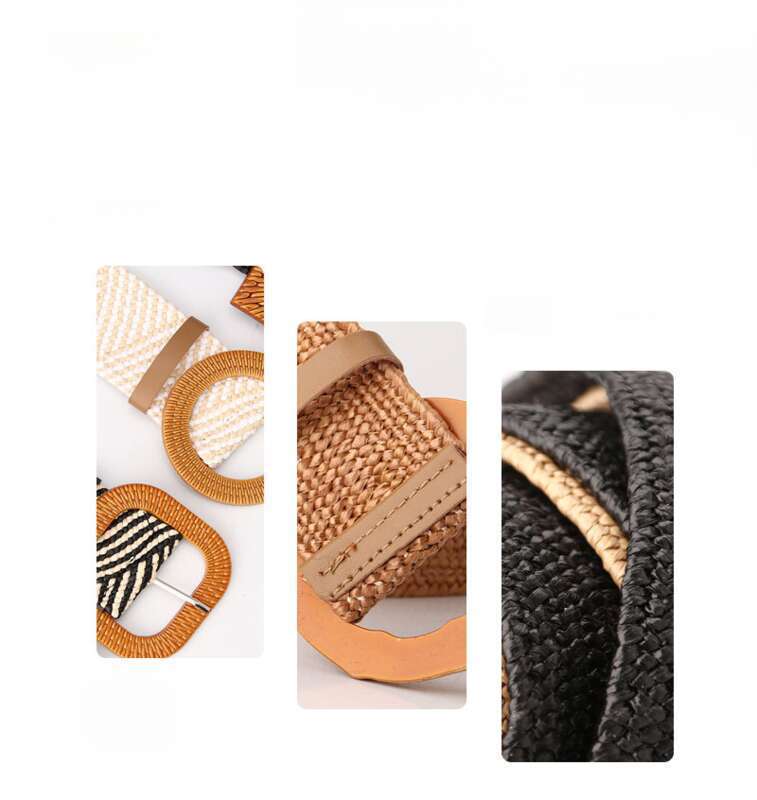 Cintura larga semplice con fibbia rotonda gonfia da donna, abiti elasticizzati in cotone e lino intrecciati Mori Girl_voghion.com