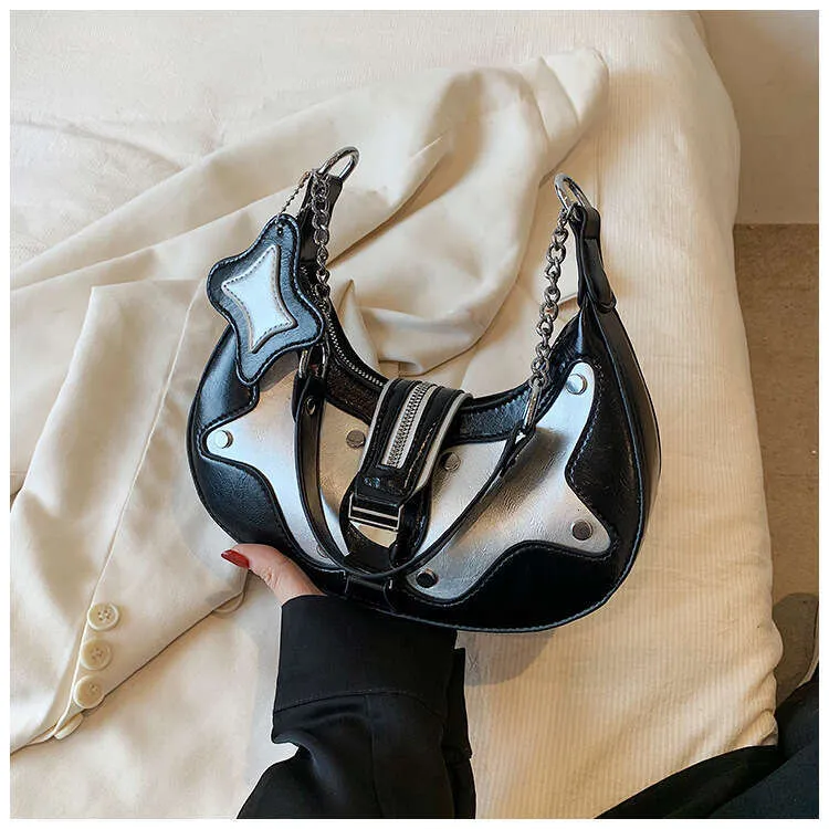 Y2k Shoulder Premium Pu Leather Mixed Color Rivet Fashion Handbag Retro Designer Women's Wallet Street Dressing Bag_voghion.com