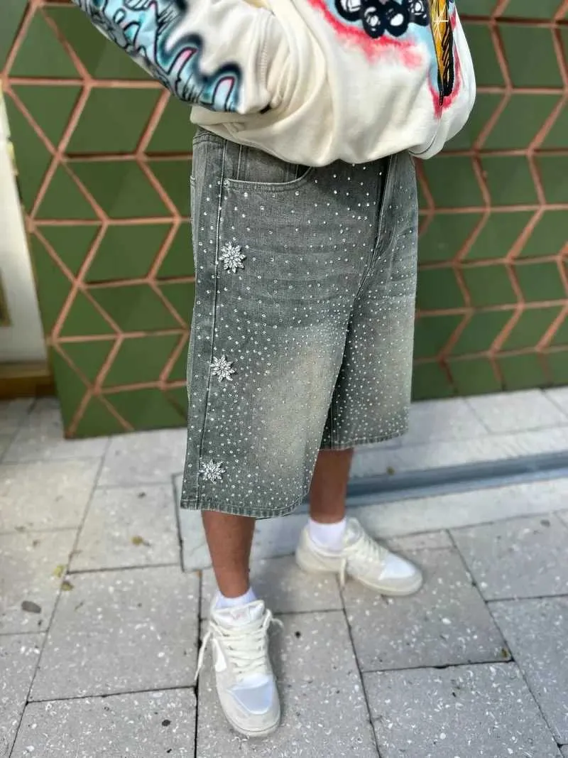 Vintage Astro Snowflake Rhinestone Denim Zwarte Baggy Gym Y2K Jeans Heren Dames Haruku Hip Hop Lage Taille Shorts X250403_voghion.com