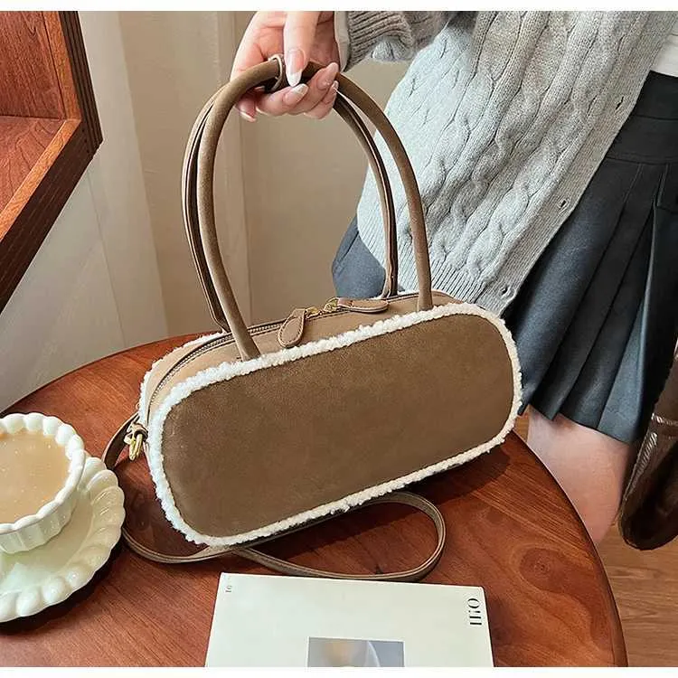 Sacs à main en daim de grande capacité pour femmes, sacoches en polaire d'agneau, sac à bandoulière décontracté pour femmes, sac à bandoulière assorti_voghion.com