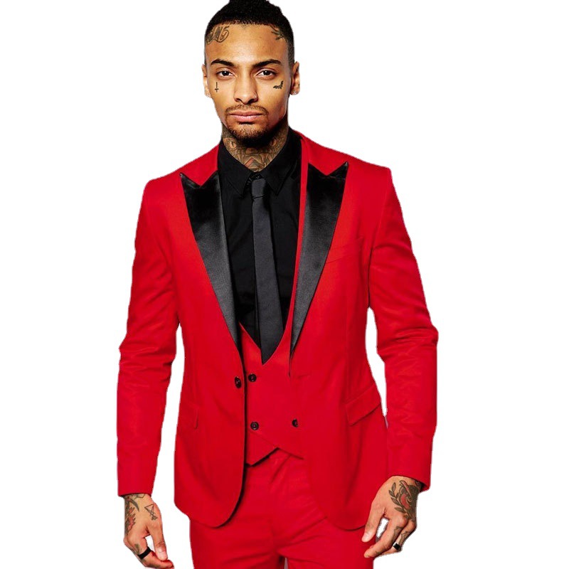 Nouveau costume 3 pièces avec col à revers pointu noir, robe de banquet du marié, frac_voghion.com