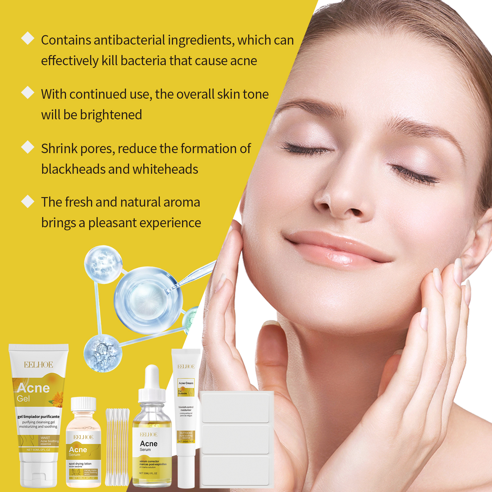EELHOE Acne Skin Care Set Skin Care For Acne Skin Is Suitable For Moisturizing And Beautify Soft Skin_voghion.com