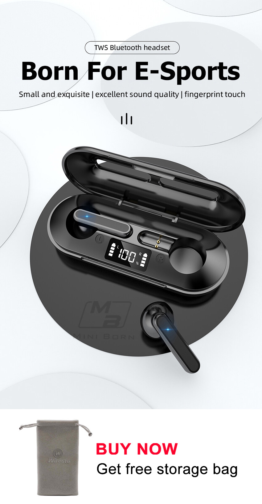 2024 Auricolari wireless Mini Bluetooth 5.0 Auricolari stereo Auricolari sportivi Controllo touch Chiamata binaurale Auricolare piccolo invisibile con microfono_voghion.com