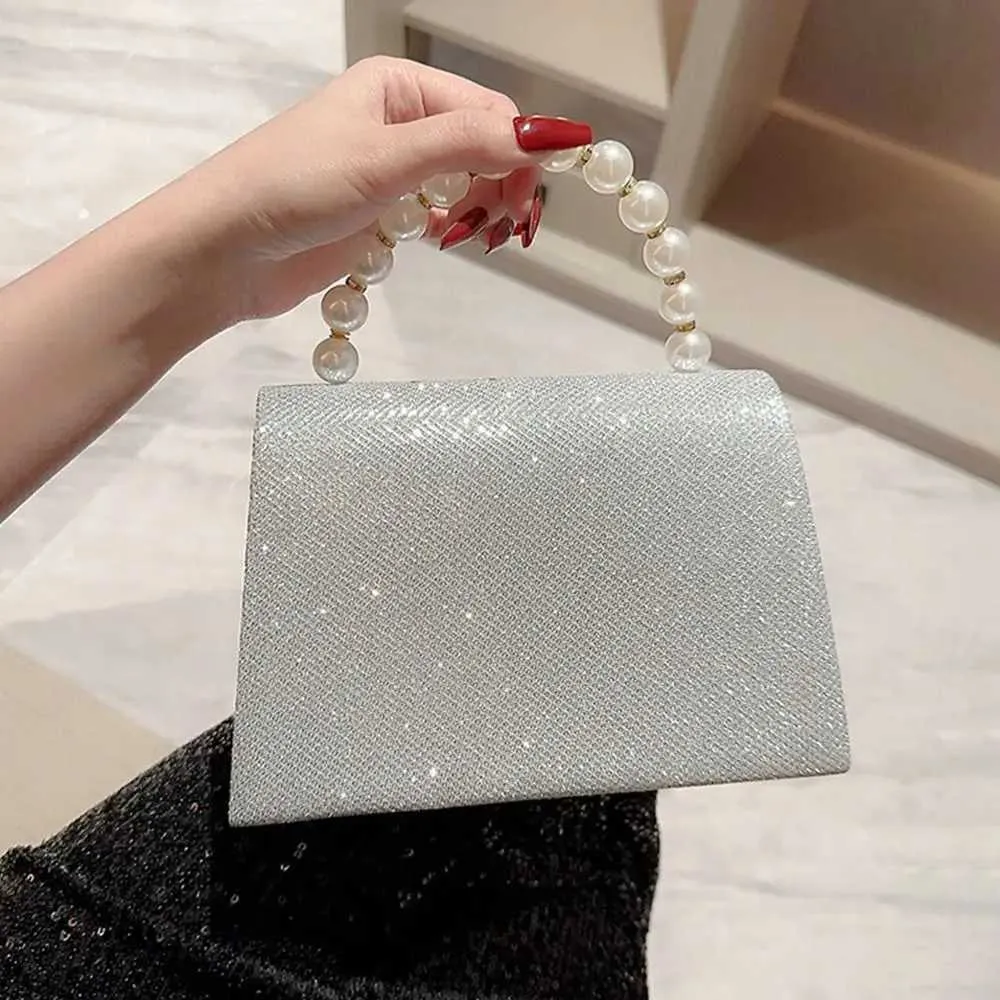 Perlenkette Schultertasche Gold glänzende Seide Abendtasche elegante und modische sphärische Clutch Damenhandtasche Y241019_voghion.com