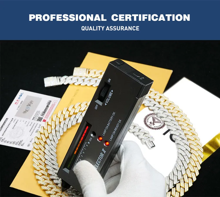 Collana con bracciale in argento con maglie cubane Moissanite Hip Hop VVS all'ingrosso da 8 mm, 10 mm, 12 mm, 14 mm_voghion.com