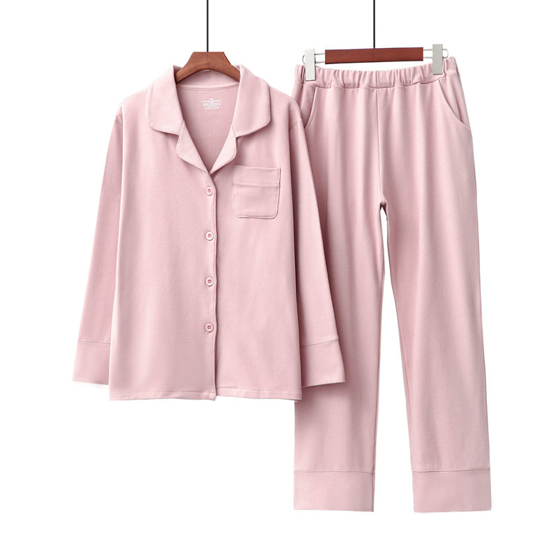 Women's clothing New autumn and winter couple pajamas women's thermal card velvet double-sided sanding simple lapel elastic warm home clothes suit_voghion.com