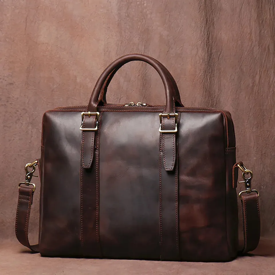 Vintage Herren Laptoptasche Aktentasche Aus Echtem Leder Braun_voghion.com