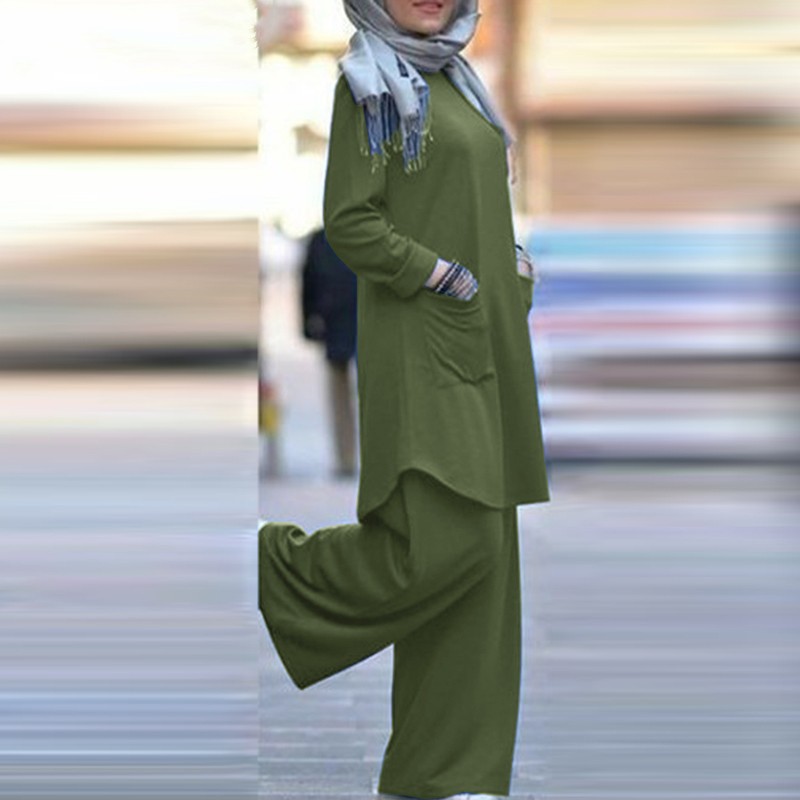 Completo due pezzi primavera autunno 2025 da donna, camicia a maniche lunghe, stile musulmano, pantaloni larghi taglie forti_voghion.com