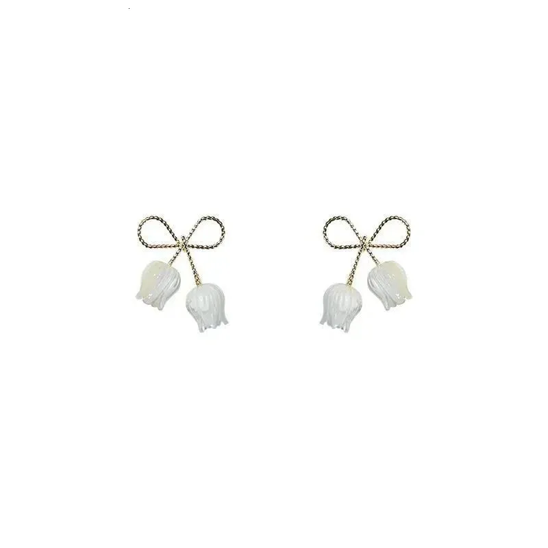 Orecchini a bottone con fiocco bianco alla moda, a forma di tulipano, fritillaria, per donna, accessorio per gioielli, regalo all'ingrosso per ragazza di Natale_voghion.com