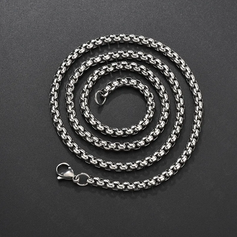 Stainless Steel Round Box Chain Necklace Gold Plated Unisex_voghion.com