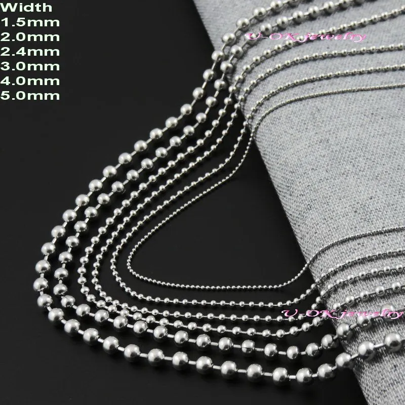 Grandinėlės, pritaikomos 5 mm, 40/50/60/70/80/90/100 cm ilgio rutulinės grandinėlės karoliukai iš nerūdijančio plieno, madingų papuošalų dalys_voghion.com