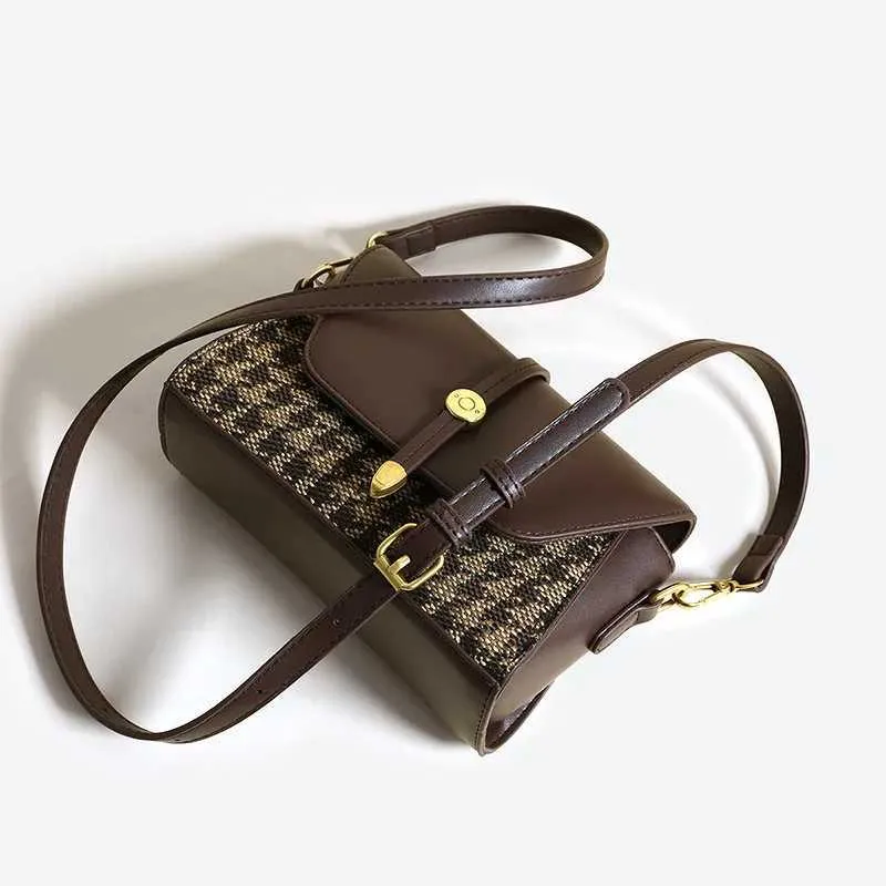 2024 Novas Mulheres Tote Canvas Splicing Couro Pequeno Quadrado Premium Qianniao Grid Bolsa de Axila Único Ombro Crossbody_voghion.com