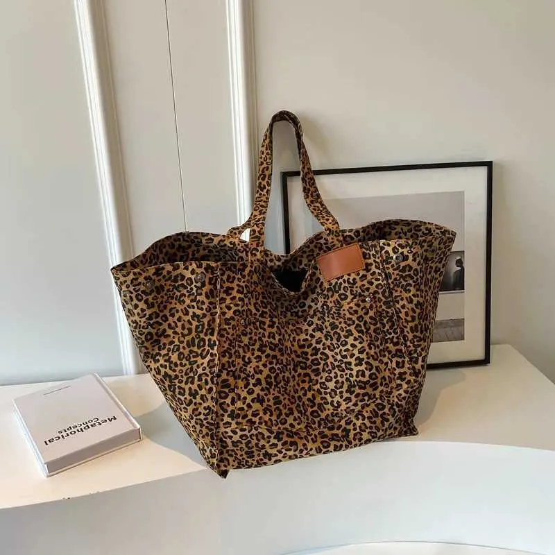 Handtasche mit Leopardenmuster, Retro-Canvas, große Kapazität, Einkaufstasche Y241026_voghion.com