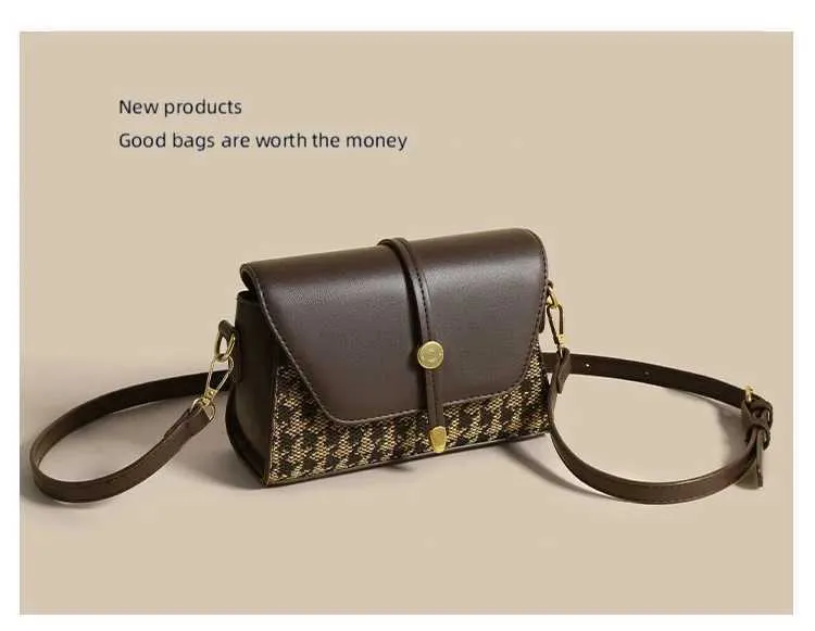 2024 Novas Mulheres Tote Canvas Splicing Couro Pequeno Quadrado Premium Qianniao Grid Bolsa de Axila Único Ombro Crossbody_voghion.com
