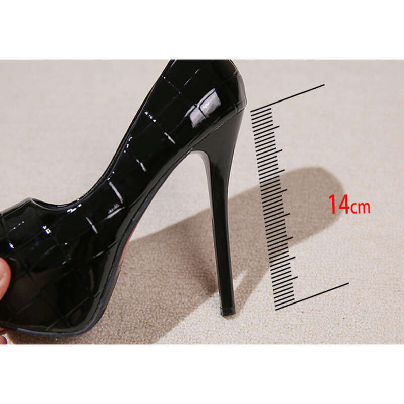 914-96 Autumn Ultra High Heels Women's Shoes Waterproof Platform With Raised Fish Mouth, Lacquer Leather, Stone Pattern,_voghion.com