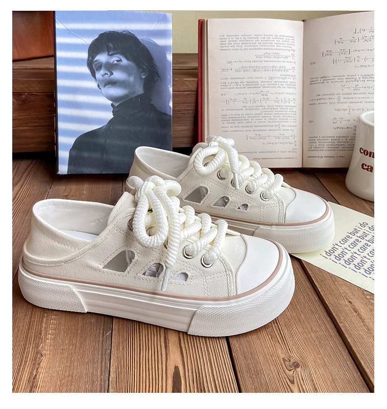 Mango Head Canvas Sandals for Women in Summer 2024, Half Slippery One Step, Chic, White Shoes with High Height, Small_voghion.com