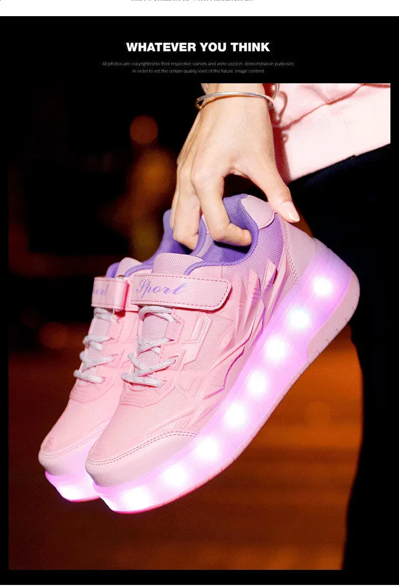 Roller Skate Αγόρια Κορίτσια Φώτα που αναβοσβήνουν Παπούτσια με ρολό με δύο τροχούς Led Light φωτεινά αθλητικά παπούτσια εξωτερικού χώρου Casual Παιδικά_voghion.com