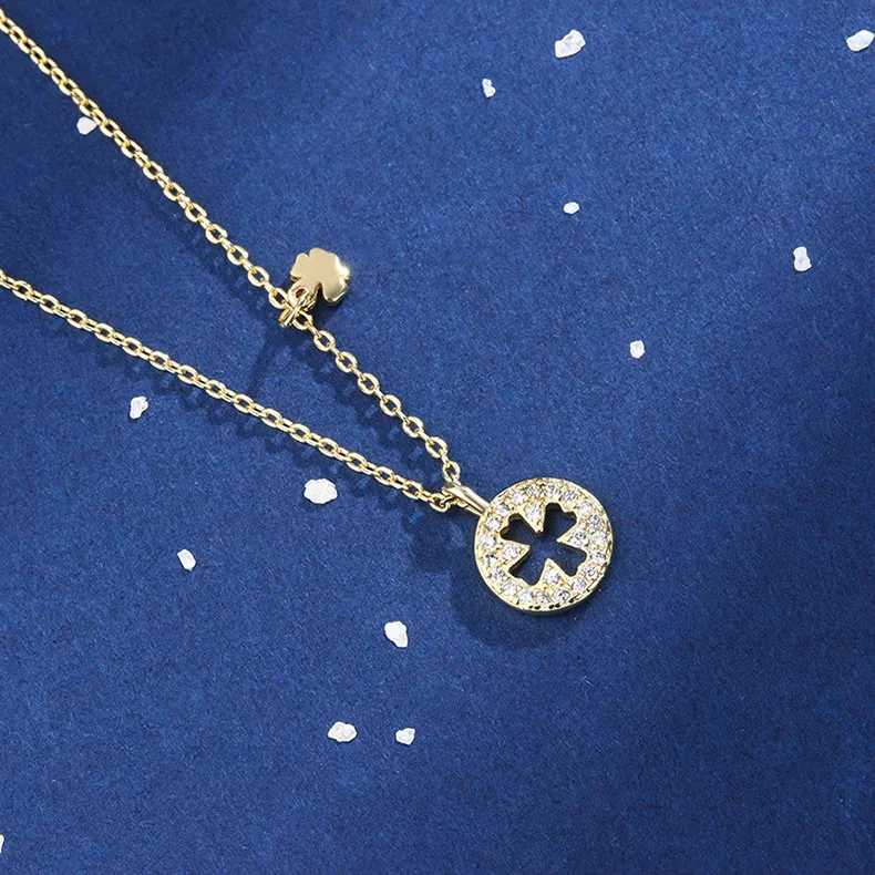 Four-leaf Clover Chain Necklace Sterling Silver Women's Jewelry_voghion.com