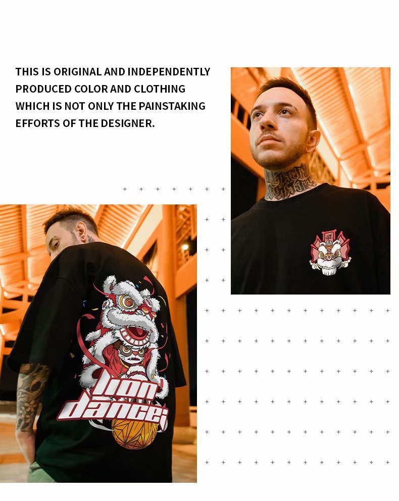 Oversized kort T-shirt til mænd, bjørn, løs pasform hiphop Instagram, trendy par, personlig halværmet trend_voghion.com