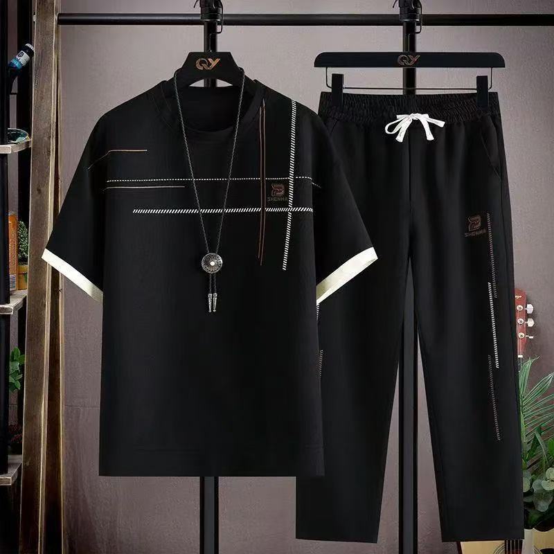 Mens Travel Ready Short Sleeve And Pants Set Breathable Summer Lounge Outfit Quick Dry Anti-Wrinkle 19$