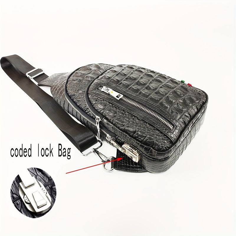 Echtes Rindsleder Herren Brusttasche mit Passwortschloss, Multifunktionale Umhängetasche, Lässiger Schulterrucksack,_voghion.com