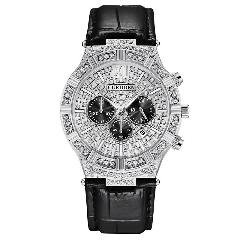 CURDDEN Brand Men's Leather Band Diamond Date Quartz Watches_voghion.com