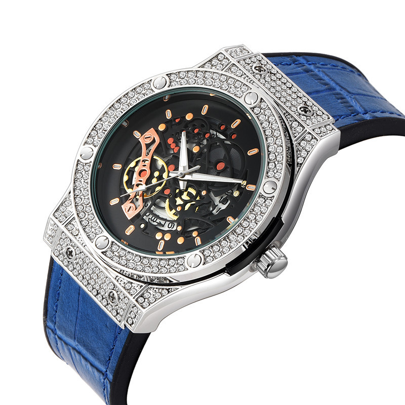 Men Brand Fashion Rubber Hip Hop Diamond Date Quartz Watches_voghion.com