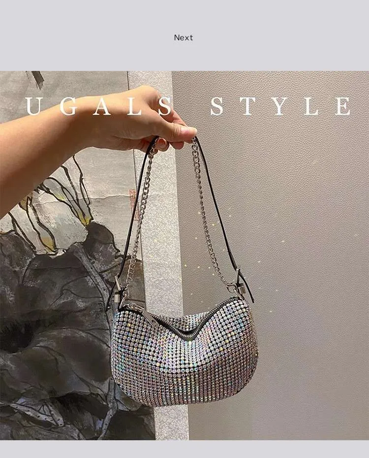 Crystal Rhie Dia Fashion Half Moon Borsa da donna Bg Shiny Even Wedd Party Clutch Borsa a tracolla Street_voghion.com