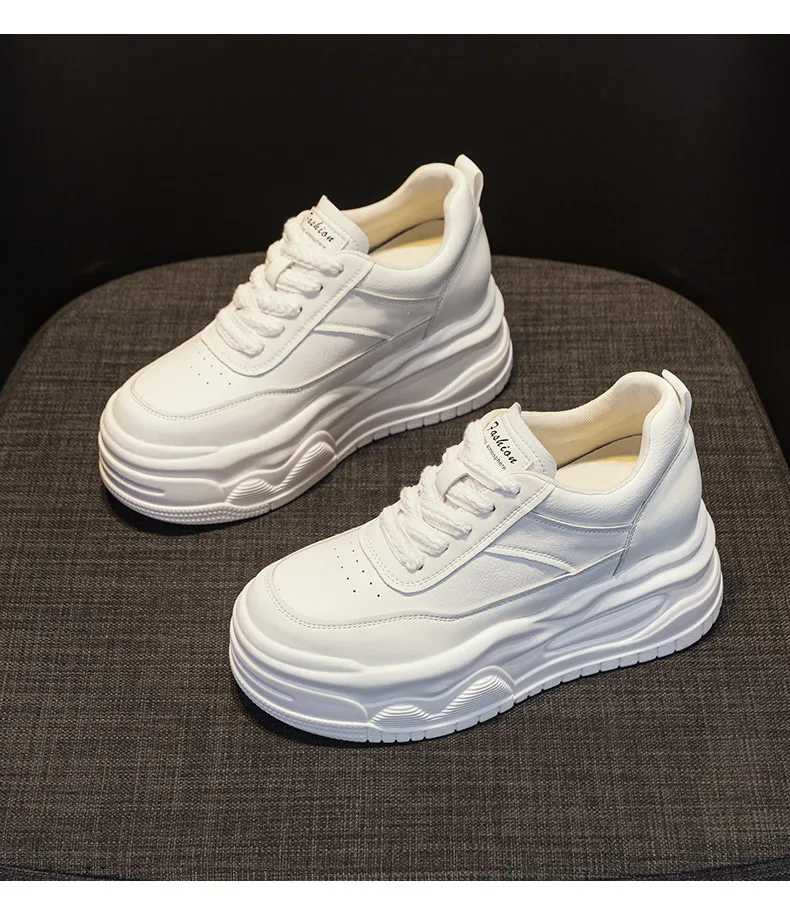 Dikke, hoge leren skateboardschoenen met ronde neus voor comfort en extra hoogte, sportschoenen met rubberen zool_voghion.com