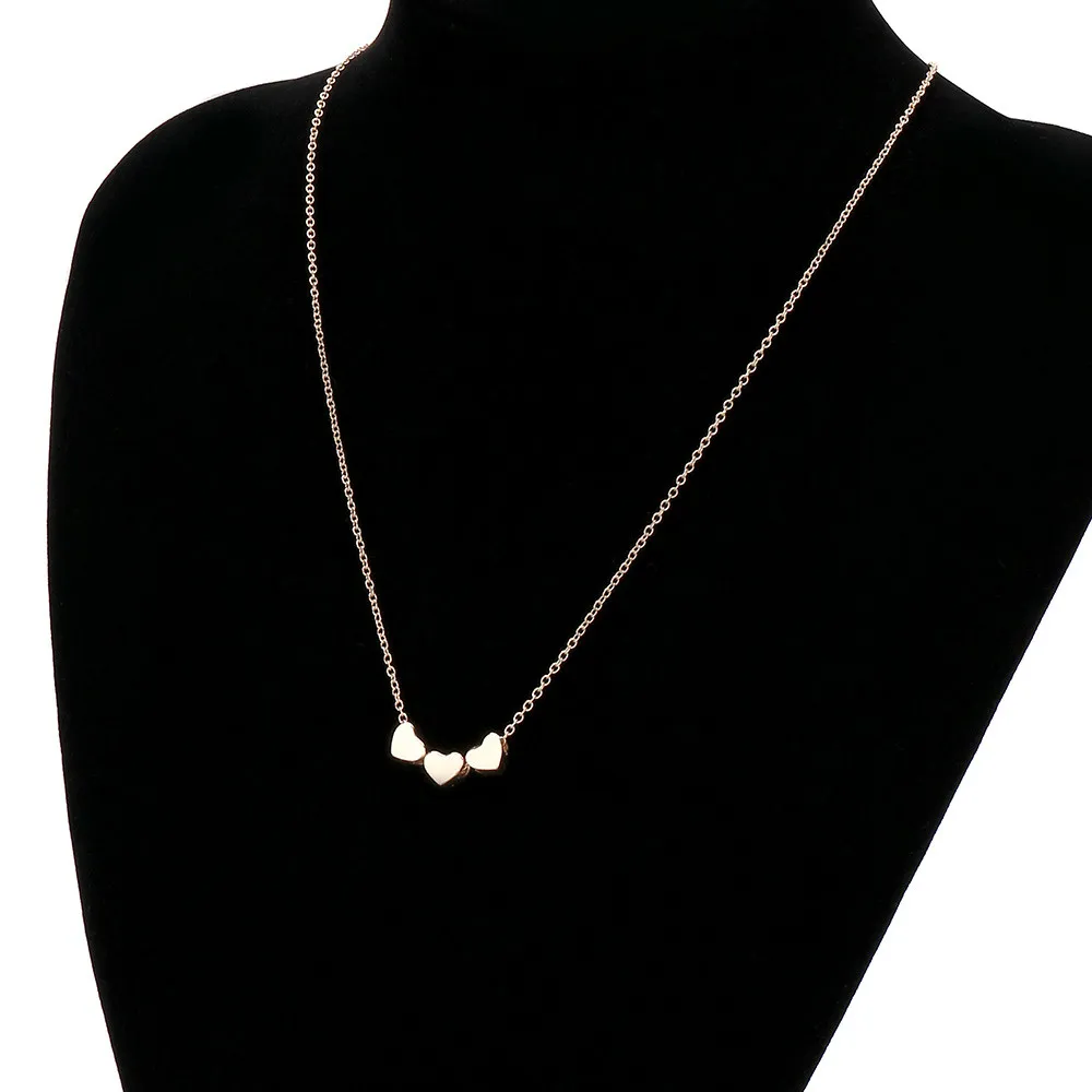 Kæder Skønhed Charm Kvinder Rustfrit Stål Tre Hjerte Vedhæng Kæde Halskæde Halskæder Til Smykker I Ét Stykke_voghion.com