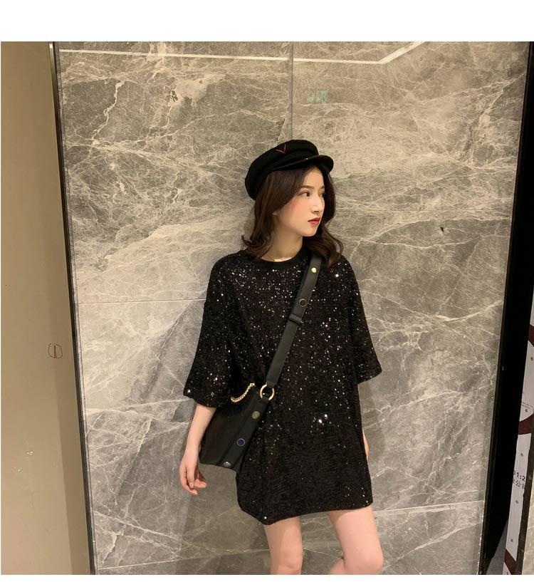2025 Summer New Korean Edition Loose And Slim Shining Heavy Industry Blingbling Casual Short Sleeved T-shirt For Women_voghion.com