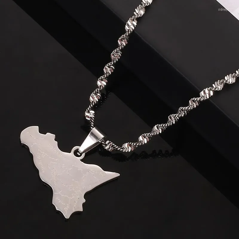 Colliers pendentifs en acier inoxydable Argent Couleur Carte de la Sicile Pendentifs Collier Chaîne Tendance BijouxPendentif Sidn22_voghion.com