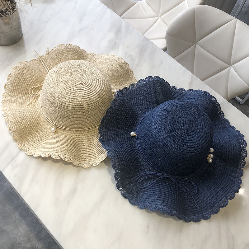 Strohhut Für Damen Sommer Mit Perlen Und Breiter Krempe_voghion.com