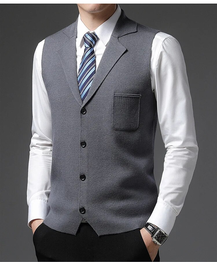 Level 4 Super Anti-pilling Top Grade Pleuche New Autum Lapel Fashion Brand Knit Cardigan Casual Korean Sweater Vest_voghion.com