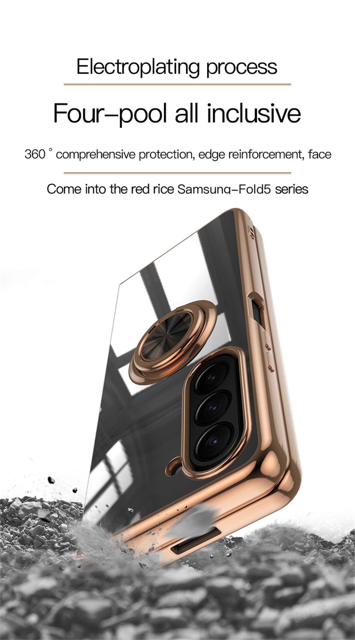 Shockproof Plating Ring Holder Phone Case For Samsung Galaxy Z Fold 5 4 Protective Cover Stand Back Shell Capa Funda_voghion.com