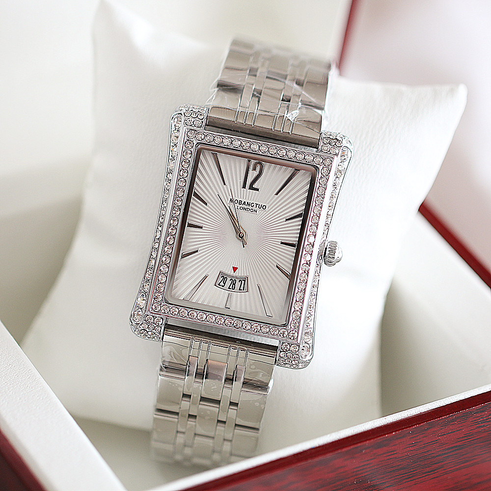 Orologio da donna per coppia, nuovo, alla moda, quadrante quadrato, calendario, cinturino in acciaio di precisione con inserto in diamanti, impermeabile e_voghion.com