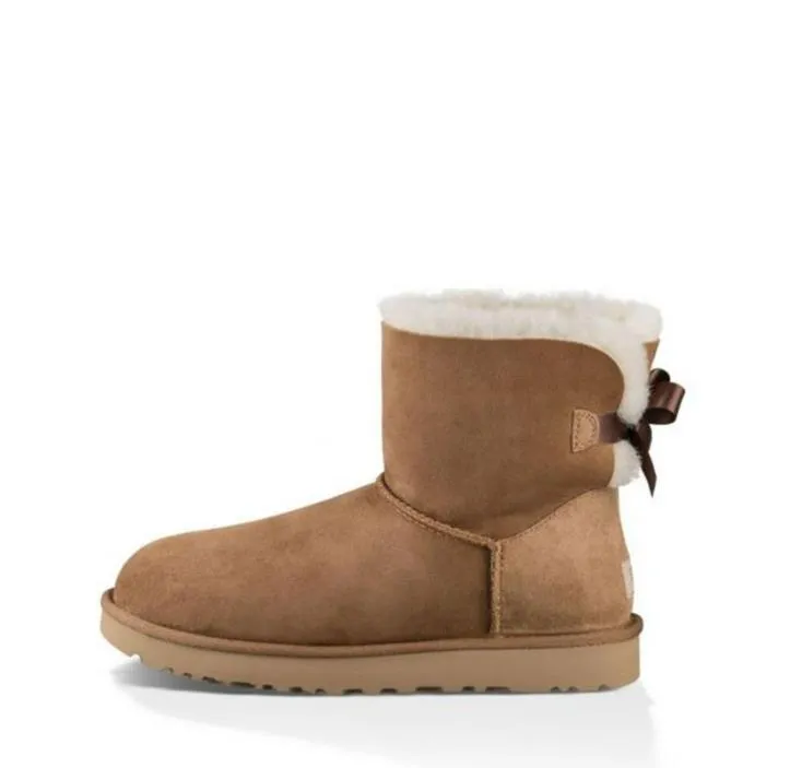 winter designer boots girl classic s women snow boot ankle short bow mini fur black chesut pink Bowtie womens shoes size_voghion.com