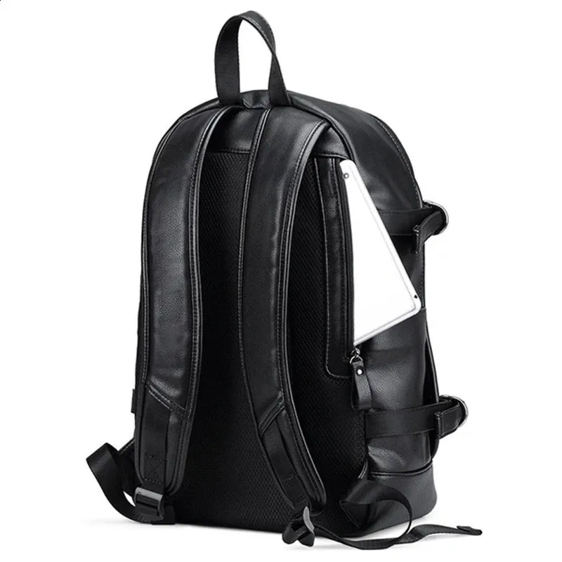 Men's Waterproof Usb Charging Backpack Leather Travel Bookbag_voghion.com