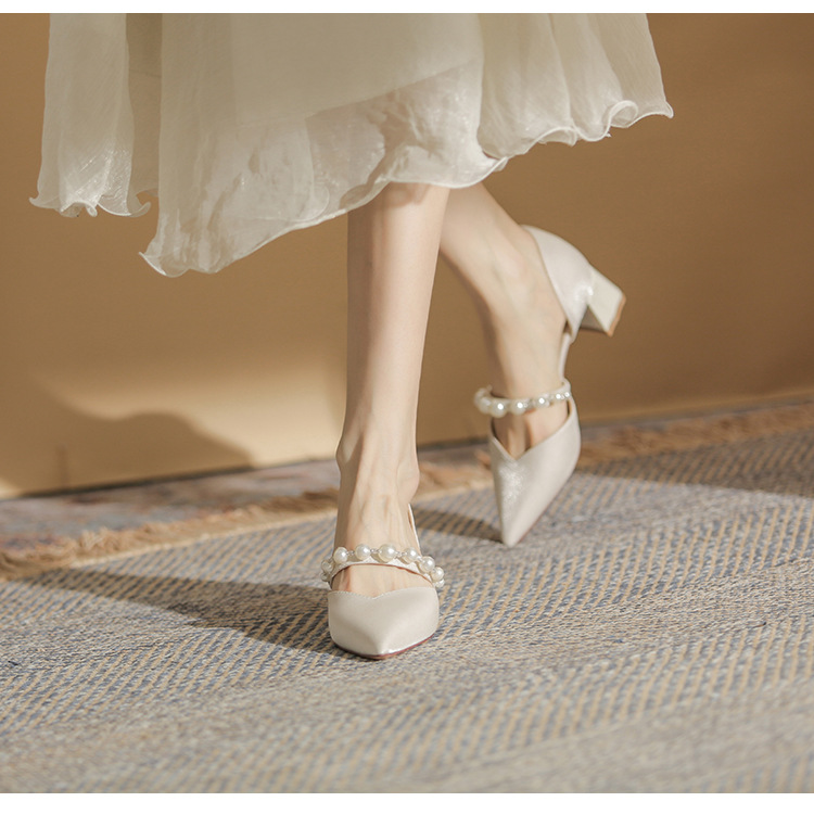 Pointed Mary Jane Heels With Pearl Detail Women's Stiletto Pumps_voghion.com