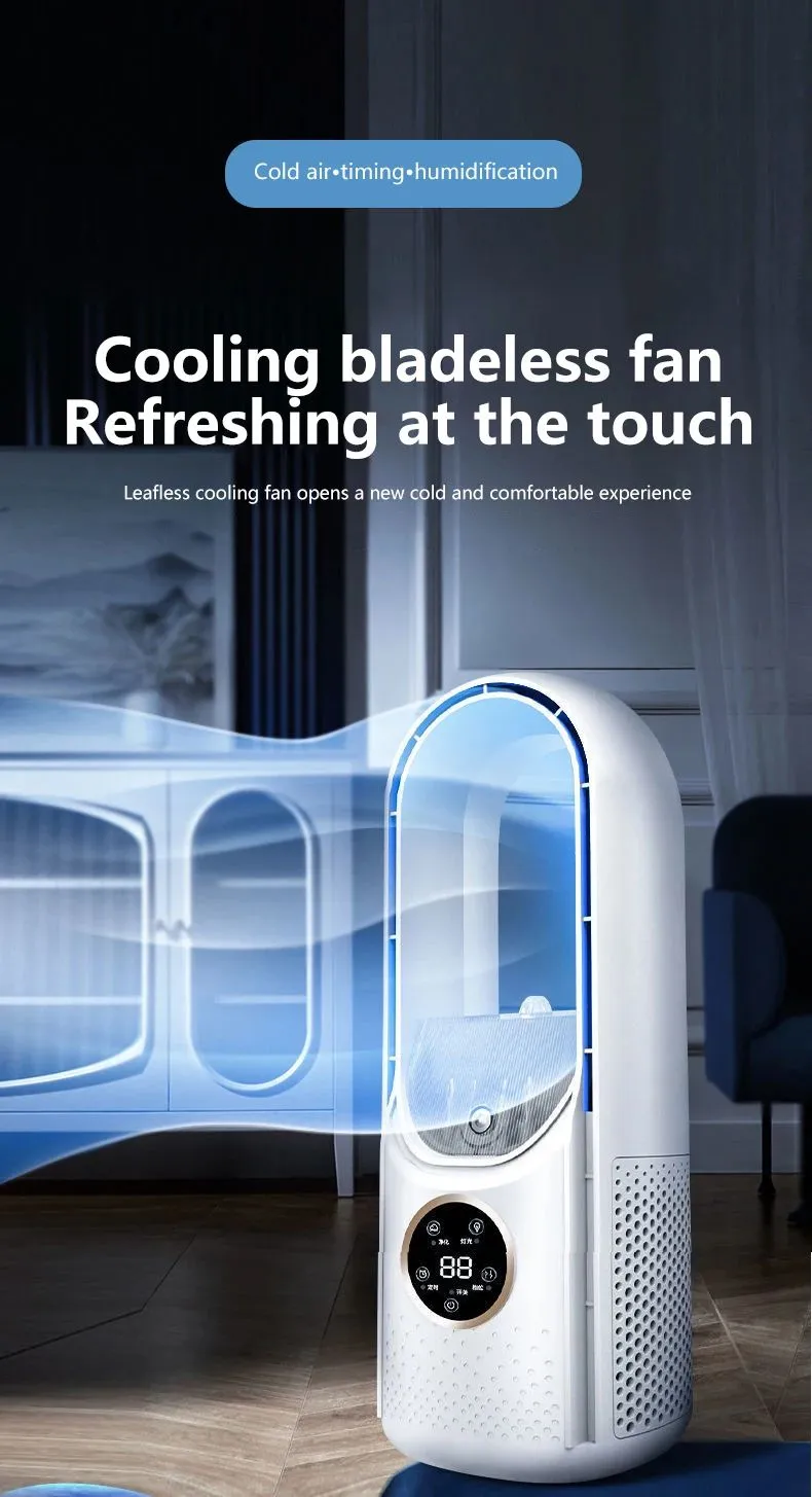 Portable USB Cooler Leafless Electric 6 Speed Silent Timer Air Conditioner Cooling Humidifier Conditioning Fan_voghion.com