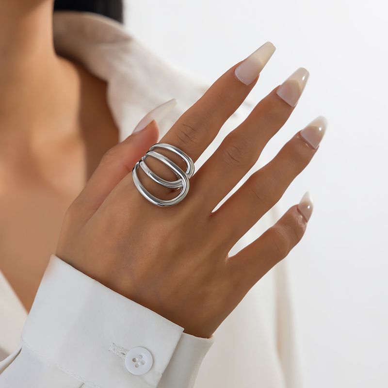 Braccialetto con doppio anello con specchio geometrico esagerato alla moda e design aperto Sense Hug_voghion.com