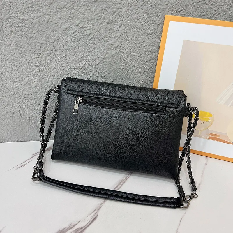 Vintage Niet Schwarz Crossbody Frauen PU Leder Messenger Coole Schädel Schulter Tasche Designer Flap Handtasche Bolso_voghion.com
