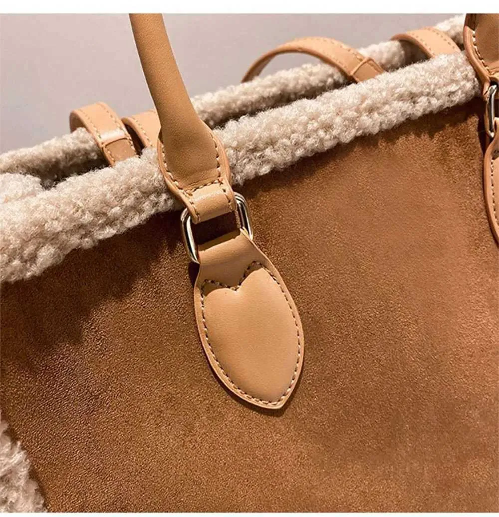 Lammwolle mit Beutel Nischendesign Sinnvolle Textur Große Kapazität Plüschhandtasche Lässige Mode Einzelne Schultertasche_voghion.com