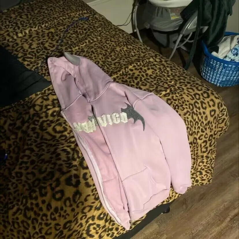 Erkek I mp Kapşonlu Sweatshirtler Hip Hop Koyu Yarasa Kanatlı Şeytan Boynuz Gotik Fermuarlı Kapşonlu Ceket Erkek Kadın Büyük Boy Sweatshirt_voghion.com