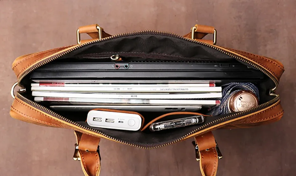 Vintage Man Handbag Briefcase Men Shoulder Genuine Leather Bags Brown Business Fashion 14 Inch Laptop_voghion.com