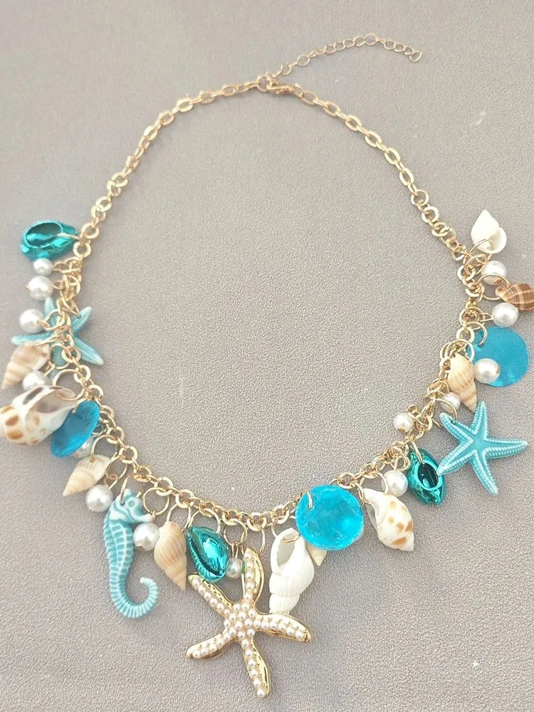 Colliers pendentifs étoile de mer hippocampe coquillage collier de perles coloré été plage vacances tendance femme accessoires bijoux_voghion.com